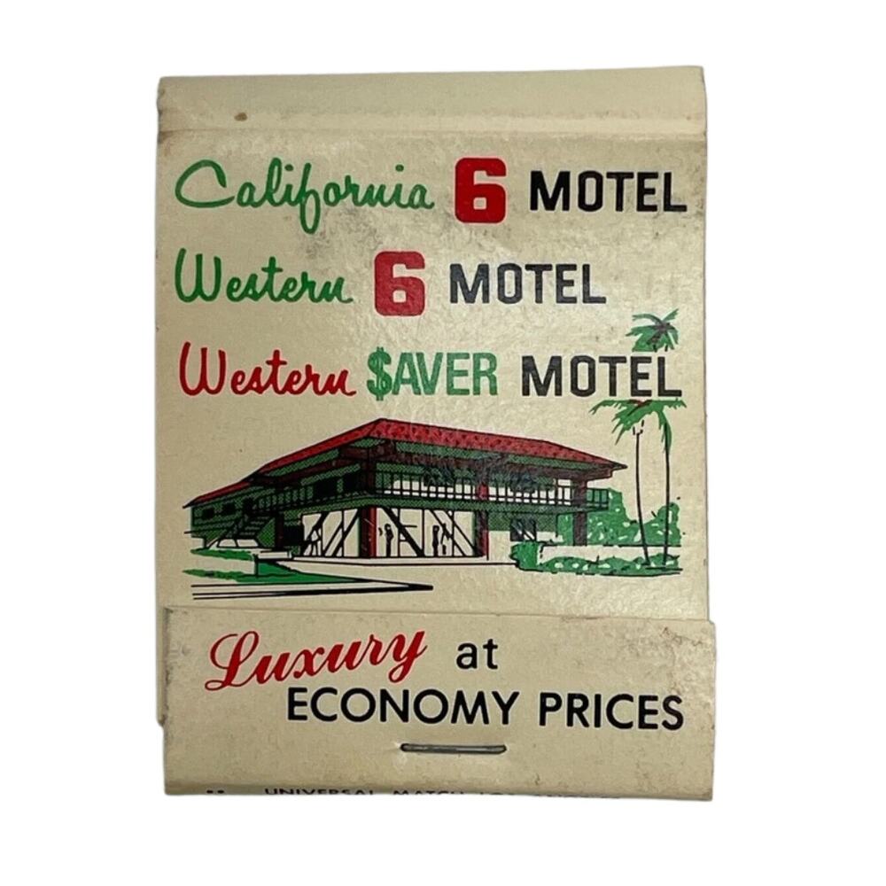 Vintage California Western 6 Saver Motel Advertising Matchbook Cover Unstruck